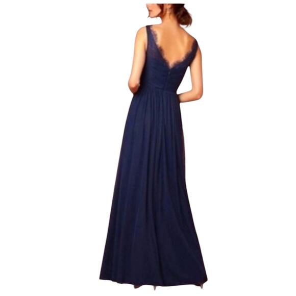 Hitherto BHLDN Navy Blue Fleur Lace Chiffon Maxi Formal Gown Prom Dress, Size 10 - Picture 2 of 16